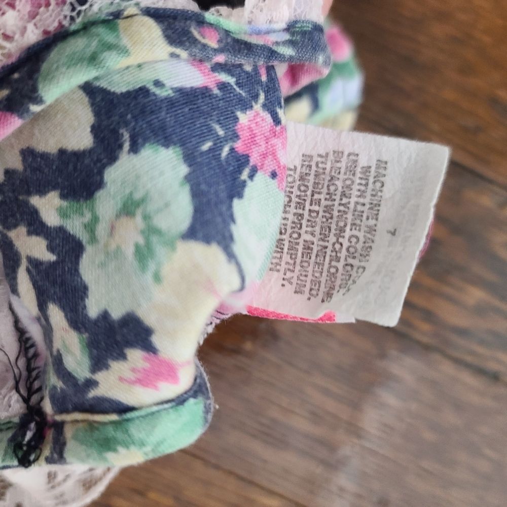 Vintage 80s 90s Girls Pink Colorful Floral Dress White Lace Collar 4T - Picture 9 of 9